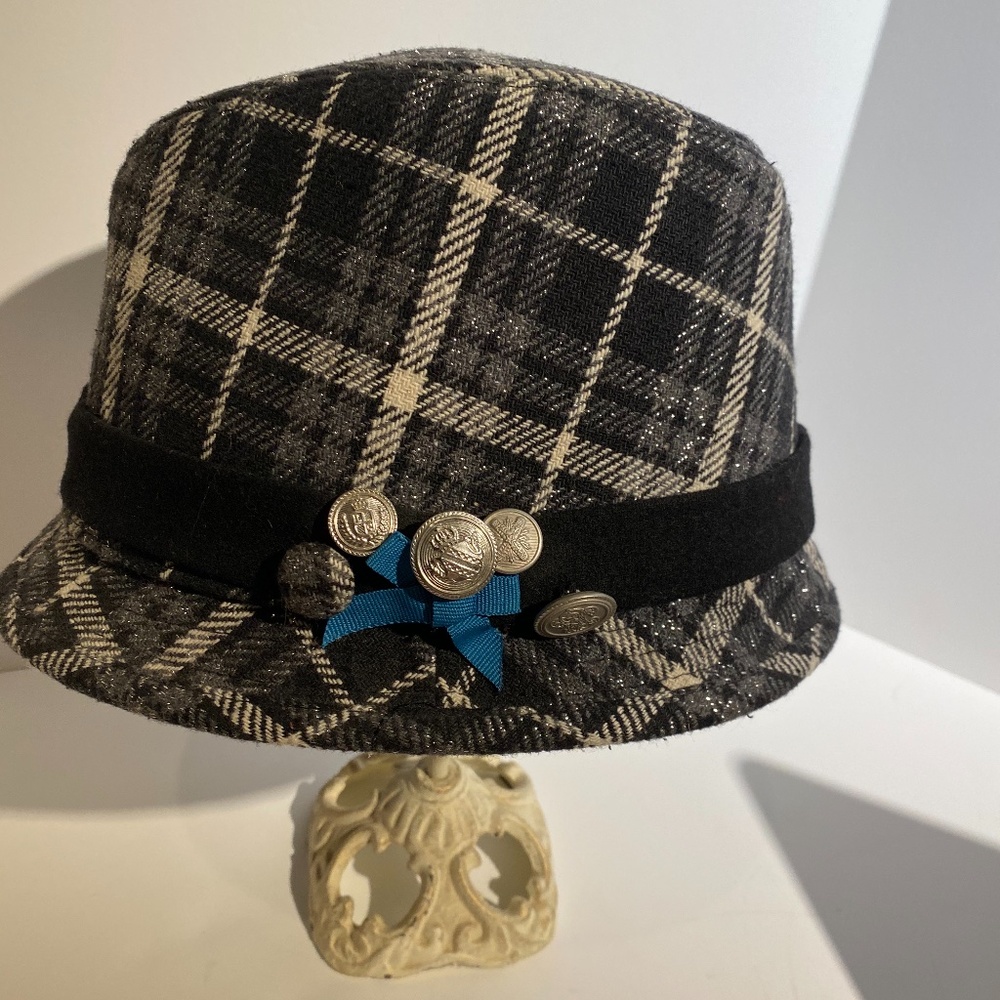 Plaid Blk/Silver Fedora Hat